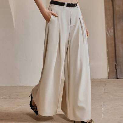 Women's Wide-Leg Pants, Loose Casual Elegant Trousers, Versatile "Old Money" Style | SHEIN