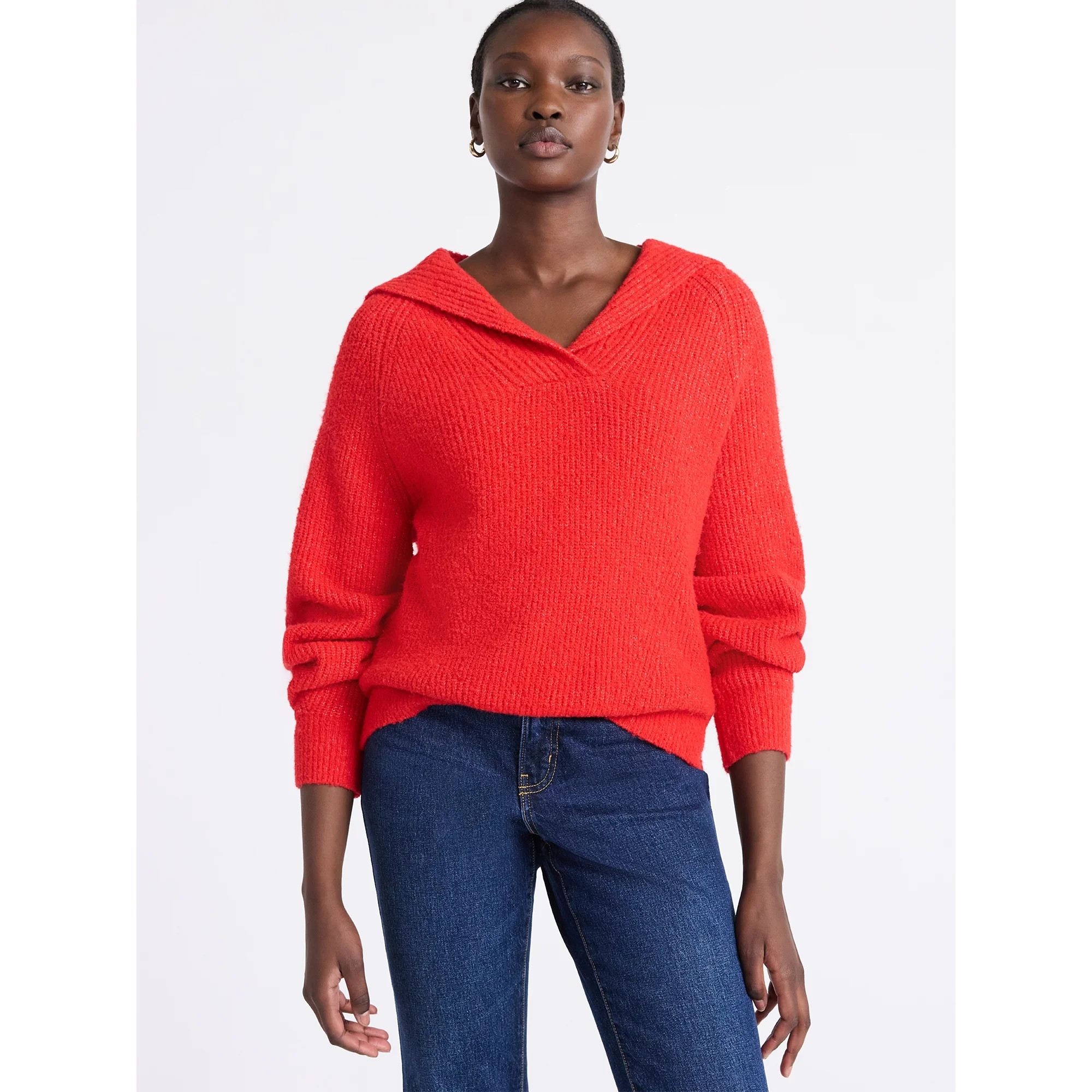 Free Assembly Women's V-Collar Sweater with Long Sleeves, Midweight, Sizes, XS-XXL | Walmart (US)