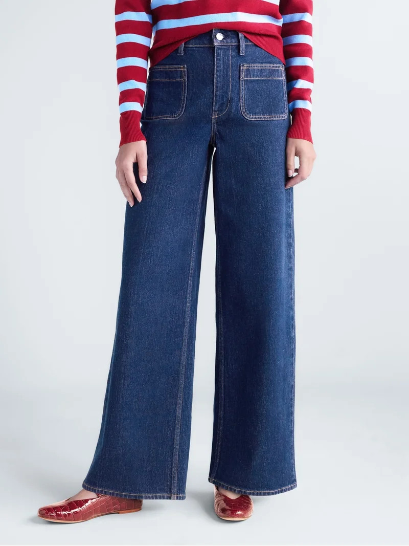 Free Assembly Women's and Women's Plus The Larchmont High Rise Patch Pocket Jeans, 32" Inseam, Si... | Walmart (US)