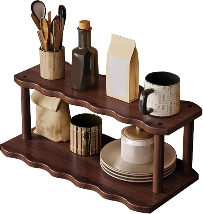 Wooden Mug Holder Countertop, 2-Tier Coffee Cup Holder Mug Display Coffee Mug Organizer Mug Rack ... | Amazon (US)