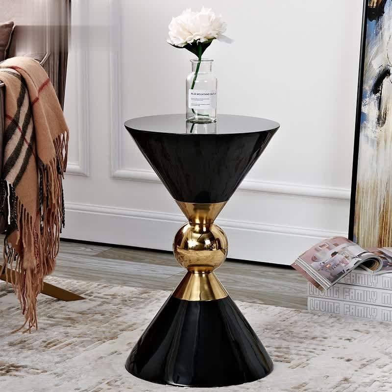 Modern Round Black End Table of Hourglass Fiberglass in Large | Homary