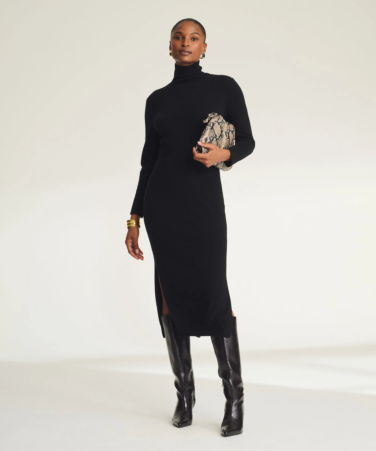 Signature Cashmere Turtleneck Dress with Slits | NAADAM