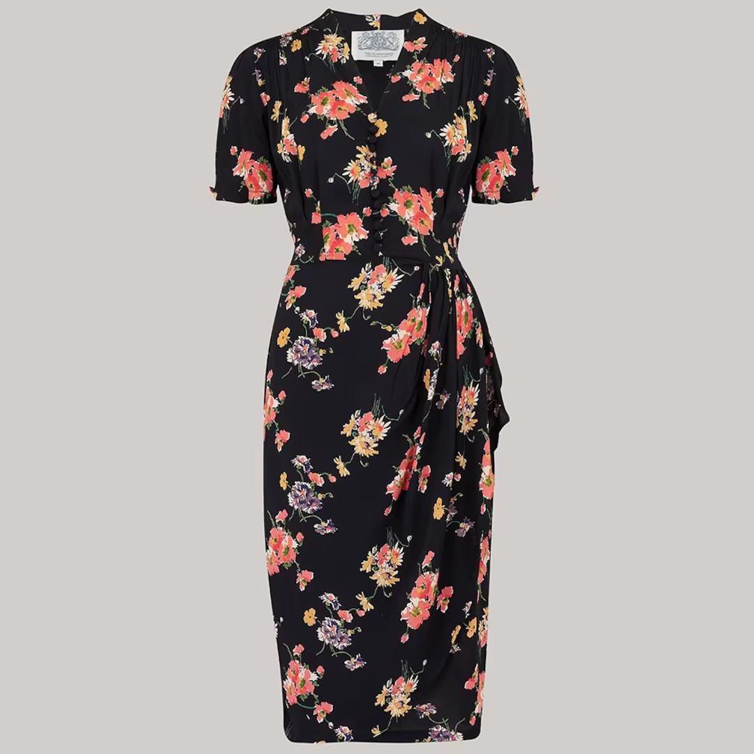 Kleid Mabel in Schwarz Mayflower | Vintage 1940s Style Damen Kleid | Die Näherin von Bloomsbury ... | Etsy (US)