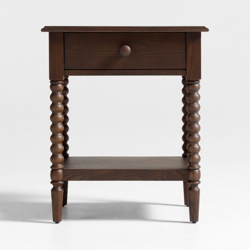 Jenny Lind Deep Brown Wood Spindle Kids Nightstand with Drawer + Reviews | Crate & Kids | Crate & Barrel