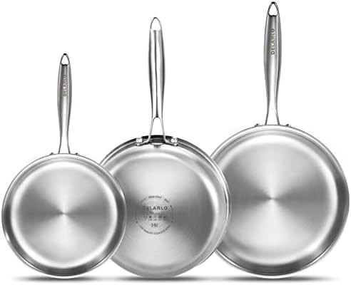 DELARLO Whole Body Tri-Ply Stainless Steel Frying Pan set, 8”/10”/12” Cooking pans, Kitchen... | Amazon (US)