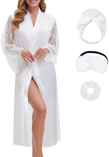 EPLAZA Bride Robe for Wedding Day Bridal Robes Long Lace Sleeve Silk Robes Women Satin Robe Bache... | Amazon (US)