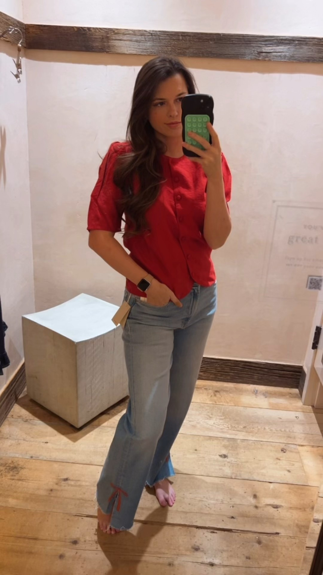 // Valentine’s Day denim // top isn’t my favorite with jeans but would be cutie with a skirt or dress underneath // looks a little too …. not great // the jeans however!!!! love the bows on the bottom!! so fun!! These are a 29 (I typically stay 25-27 but they didn’t have my size in stock - based on that I think they’re tts bc these are a bit baggy on me - lots of room // 

#LTKSeasonal #LTKootd #LTKPetite