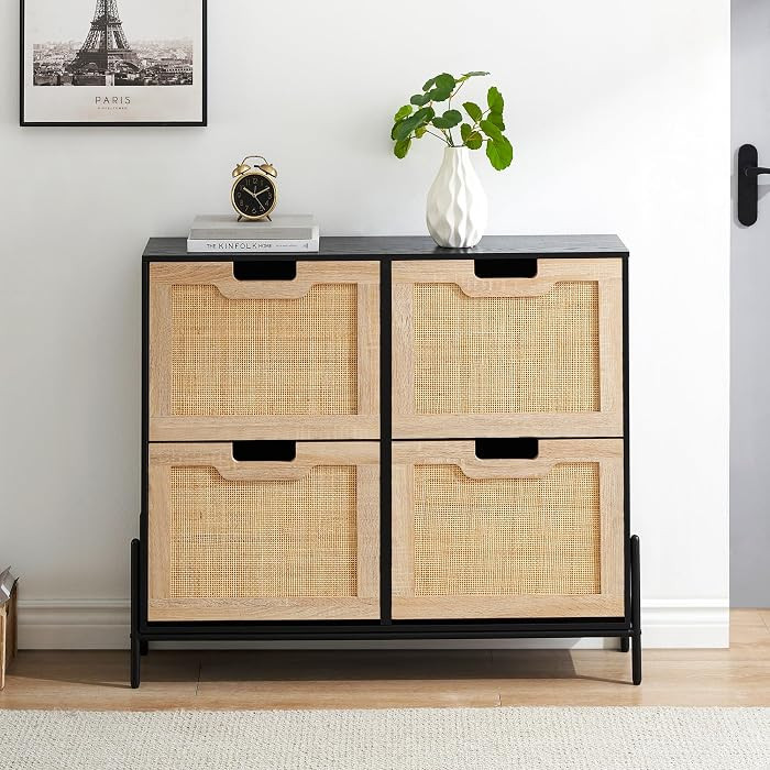 coucheta 4 Flip Drawers Shoe Storage Cabinet, Rattan Shoe Organizer with Metal Legs, Freestanding... | Amazon (US)