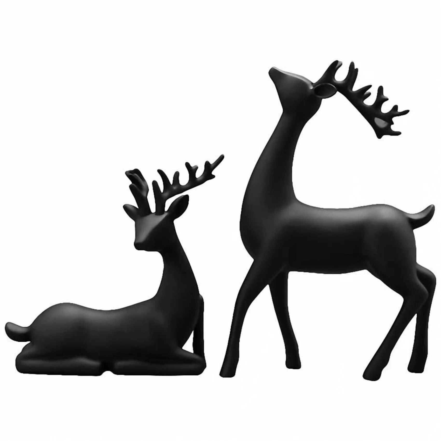 Reindeer Figurines Set of 2 Resin Deer Statues Elk Sculpture Deer Ornaments for Living Room TV/Wi... | Walmart (US)