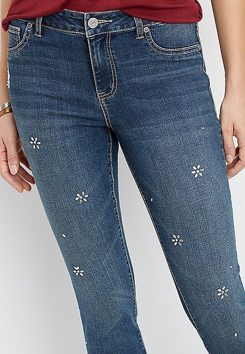 DenimFlex™ high rise embellished floral stone jegging | Maurices