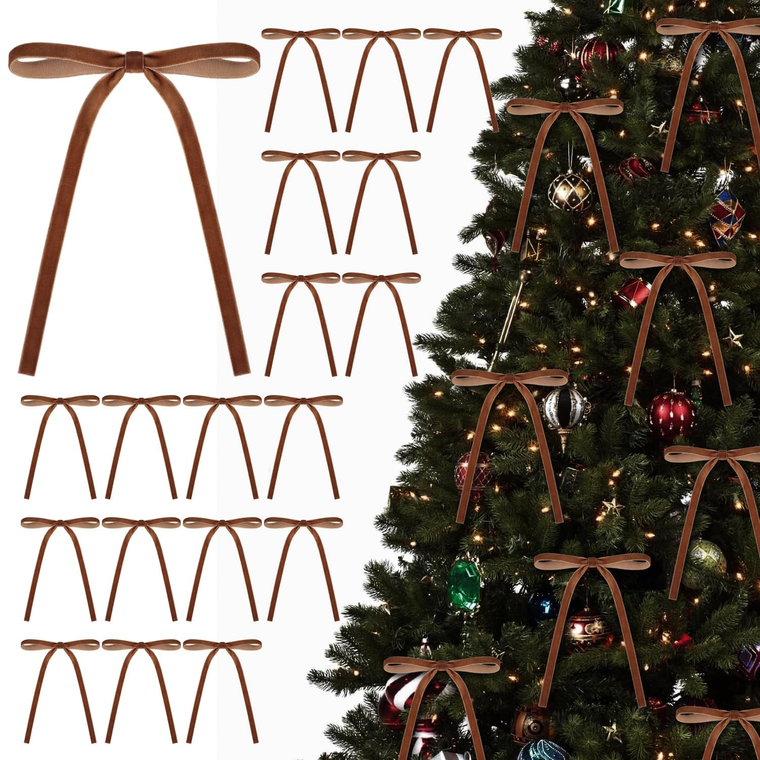 KKSTY 30Pcs Christmas Velvet Bows, Vintage Style Velvet Ribbon Bows for Christmas Tree, Gift Wrap... | Amazon (UK)