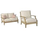 Signature Design by Ashley Clare View Coastal Outdoor Patio Eucalyptus Loveseat with Cushions, Beige | Amazon (US)