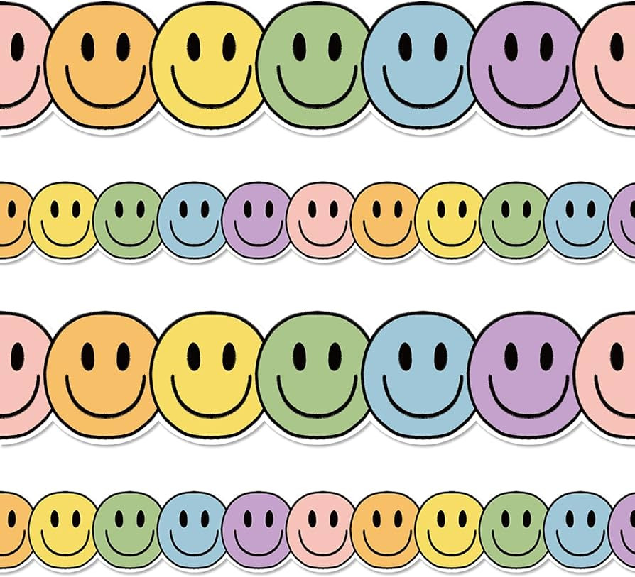 Whaline 32.8Ft Boho Happy Face Bulletin Board Border Pastel Color Smile Face Die Cut Trim Border ... | Amazon (US)