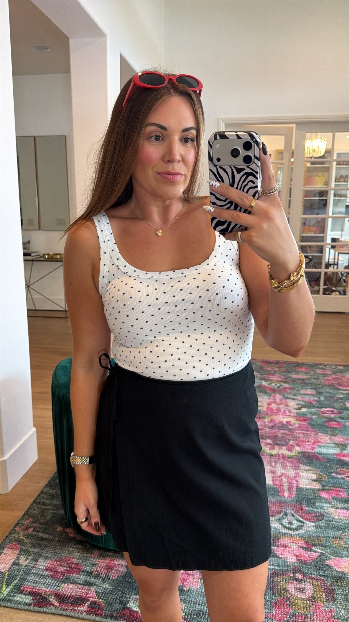 curvy midsize black and white outfit! wearing size large in polka dot tank and size medium in black faux wrap skirt 🖤🤍

#LTKSeasonal #LTKMidsize