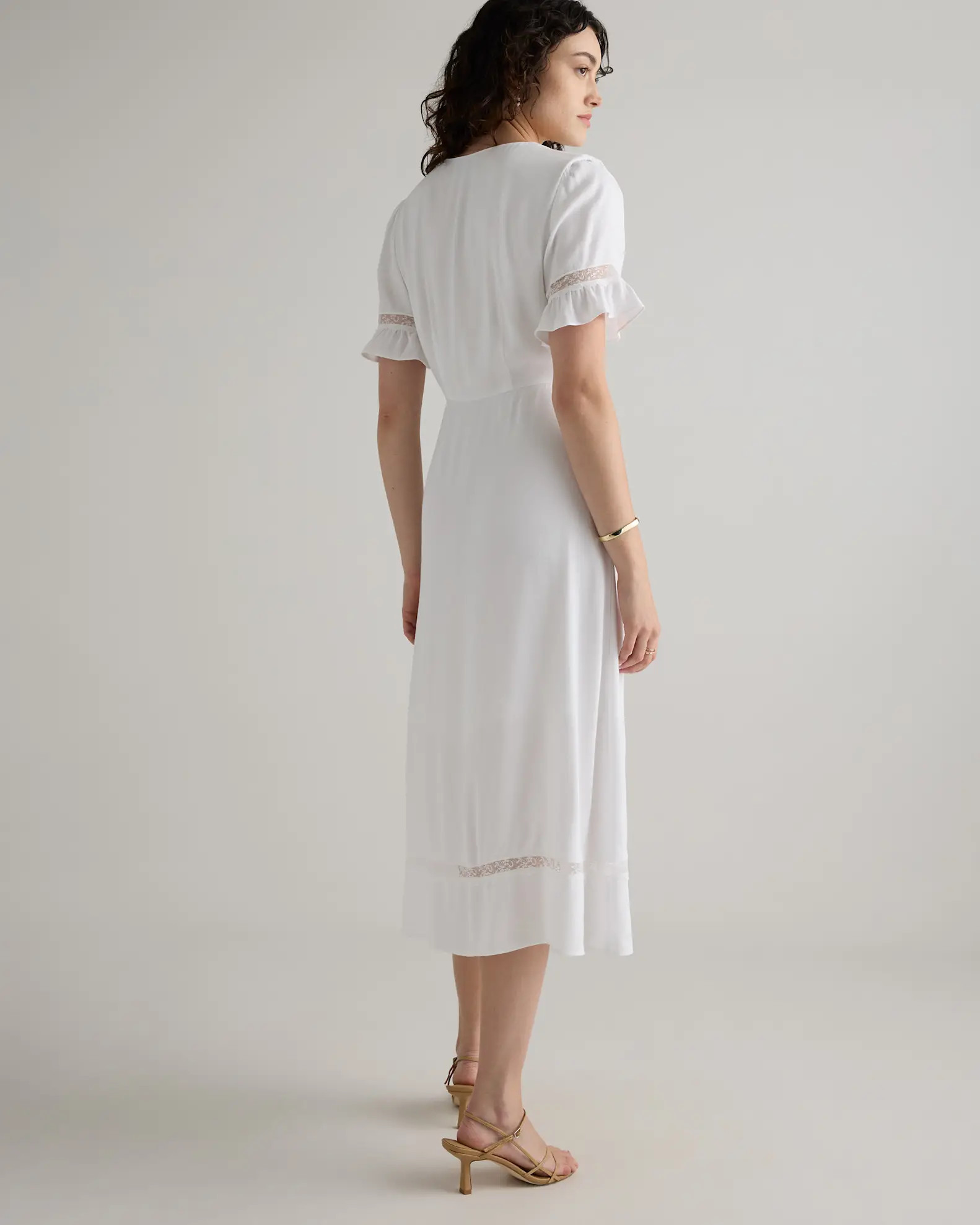 Lightweight Crepe Lace Inset Midi Dress in Ivory | Quince
