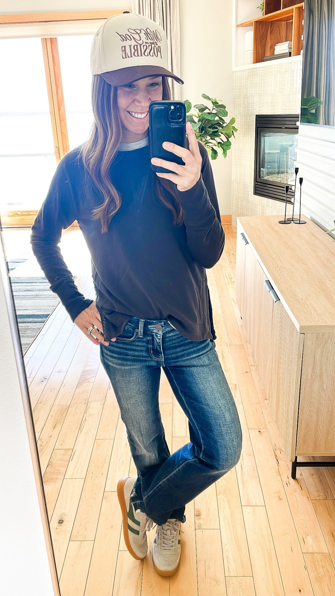 Effortless and timeless 🤍

Classic denim + a light crew + everyday sneakers = the kind of outfit you’ll reach for on repeat. Add a hat for that laid-back, pulled-together feel. 

Crew: xs legging boom boom coverage friendly 
Jeans: 24 I have these in multiple washes
Shoes: why I waited so long to order these?!!! So good 8
T-shirt: 4
