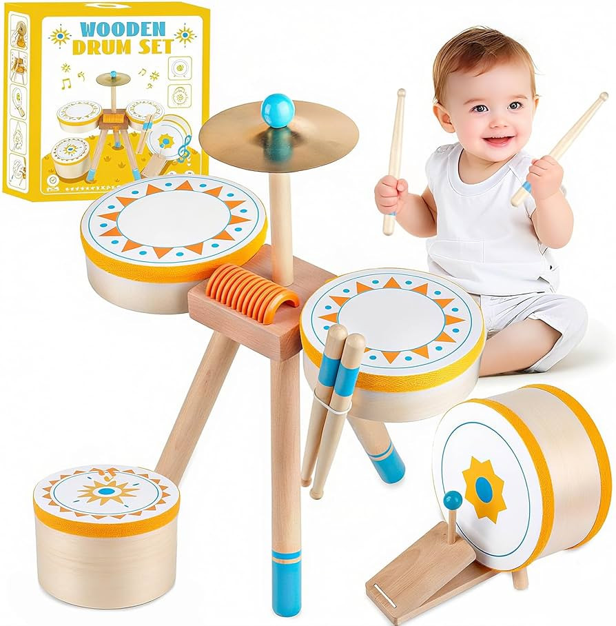 Toddlers Drum Set Toy for 1 2 3 Years Old ,Kids Wooden Jazz Drum for Toddlers Montessori Musical ... | Amazon (US)