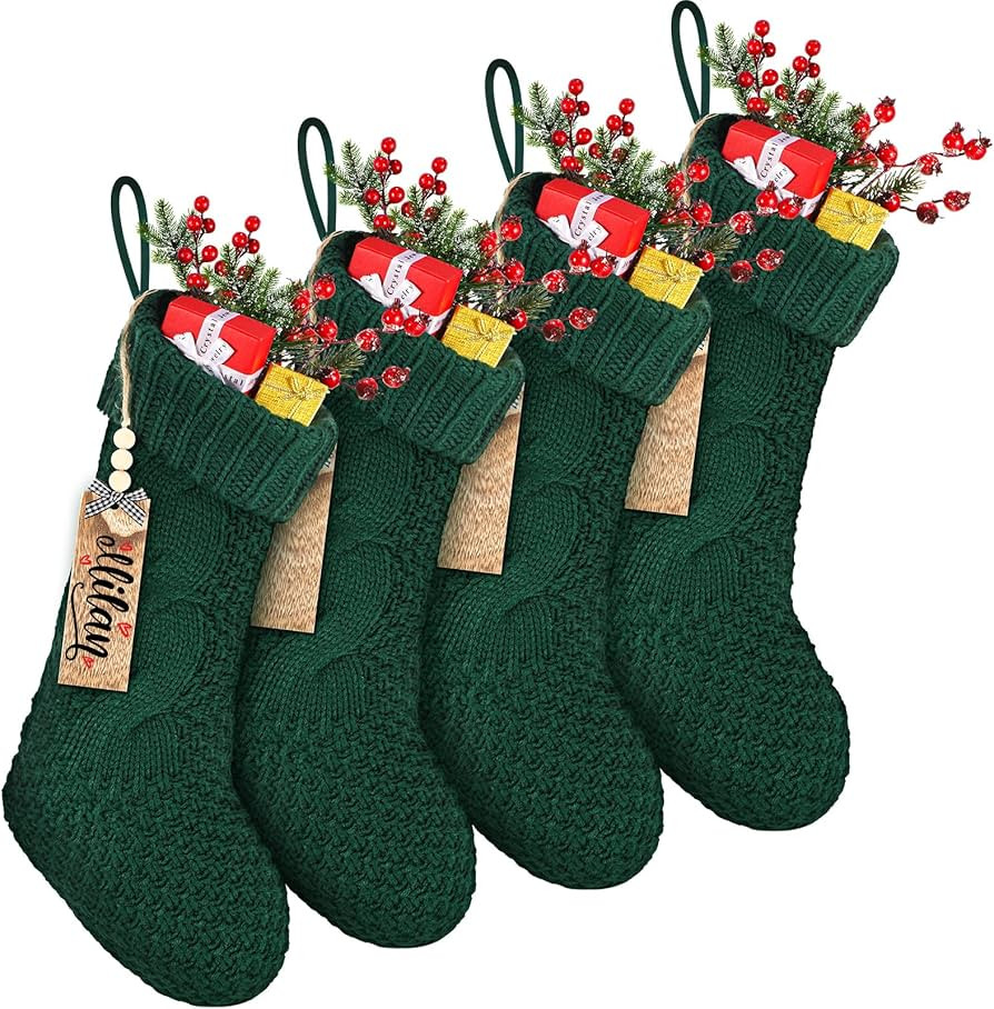 Cozypower 4 Pack Christmas Stockings with Name Tag, 18 Inch Large Cable Knitted Stockings Xmas Ha... | Amazon (US)