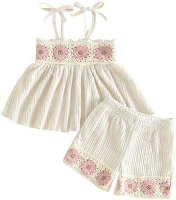 Toddler Girl Outfit Strawberry Sleeveless Smocked Tank Tops and Ruffle Shorts Sets Girls Summer C... | Amazon (US)