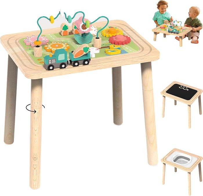 Activity Table for Kids 6-36 Months, 9 in 1 Wooden Montessori Toys with Bead Maze Shape Sorter Tr... | Amazon (US)