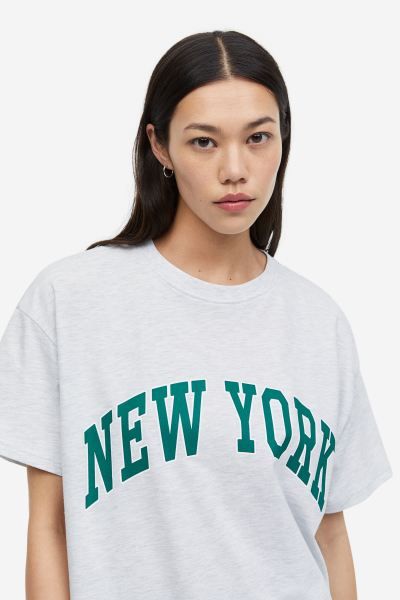 Printed T-shirt - Light gray melange/New York - Ladies | H&M US | H&M (US + CA)