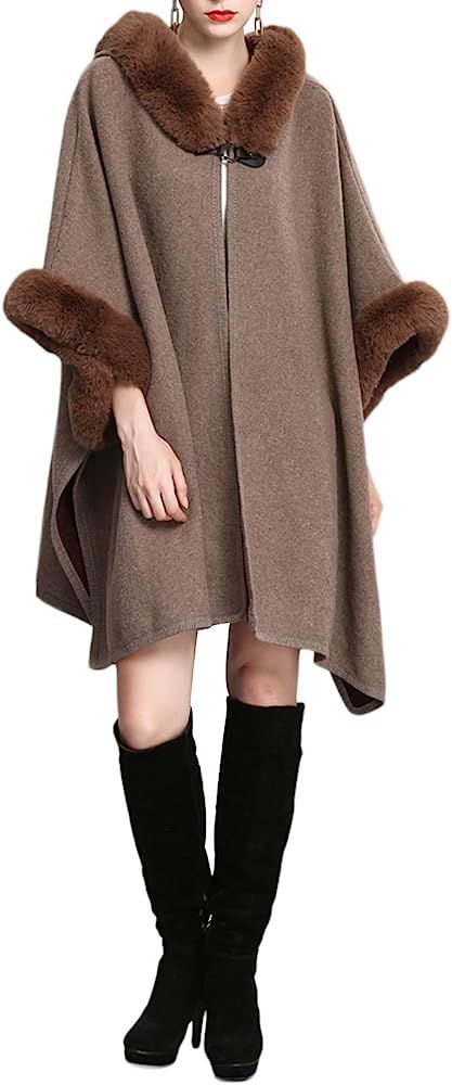 Gihuo Women's Batwing Faux Fur Hooded Cloak Poncho Cape | Amazon (US)