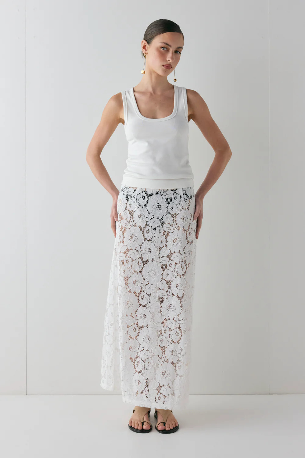 Devyn Lace Midi Skirt White | VRG Grl