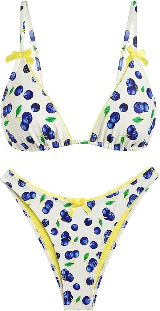 ZAFUL Women's String Triangle Bikini Sets Sexy Triangle Textured Tied High Cut Swimsuit Brazilian... | Amazon (US)