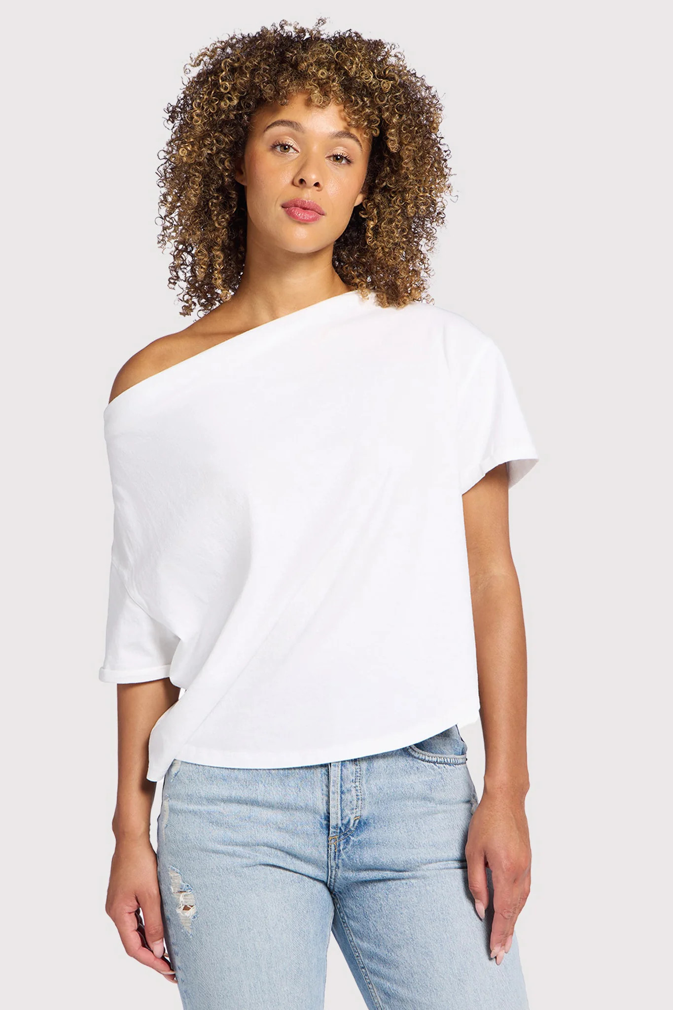 Vintage Cotton Off The Shoulder T-Shirt | White | nuuds