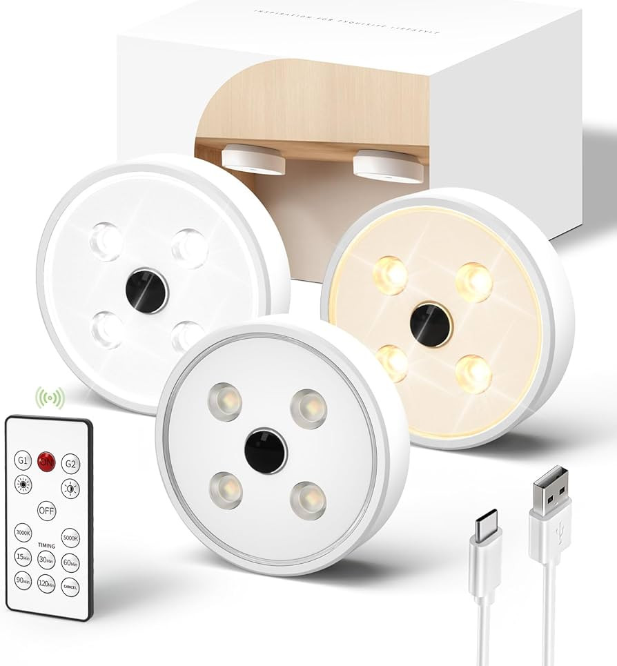 EZVALO Puck Lights with Remote, Motion Sensor Rechargeable Lights,2 Color Temperatures Wireless U... | Amazon (US)