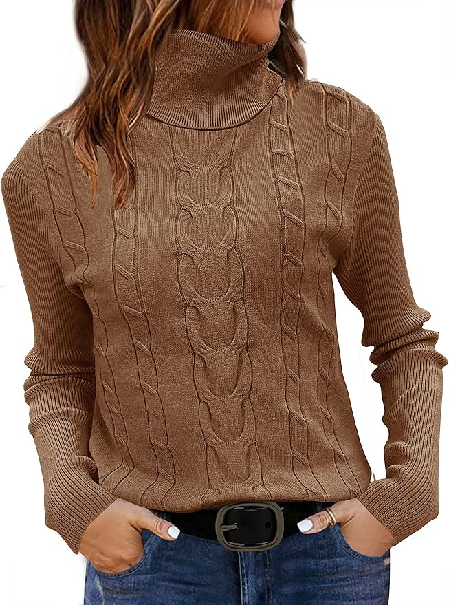 LEANI Womens Turtleneck Sweaters Cable Knit Long Sleeve Pullover Sweater Jumper | Amazon (US)