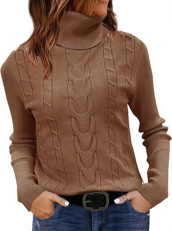 LEANI Womens Turtleneck Sweaters Cable Knit Long Sleeve Pullover Sweater Jumper | Amazon (US)