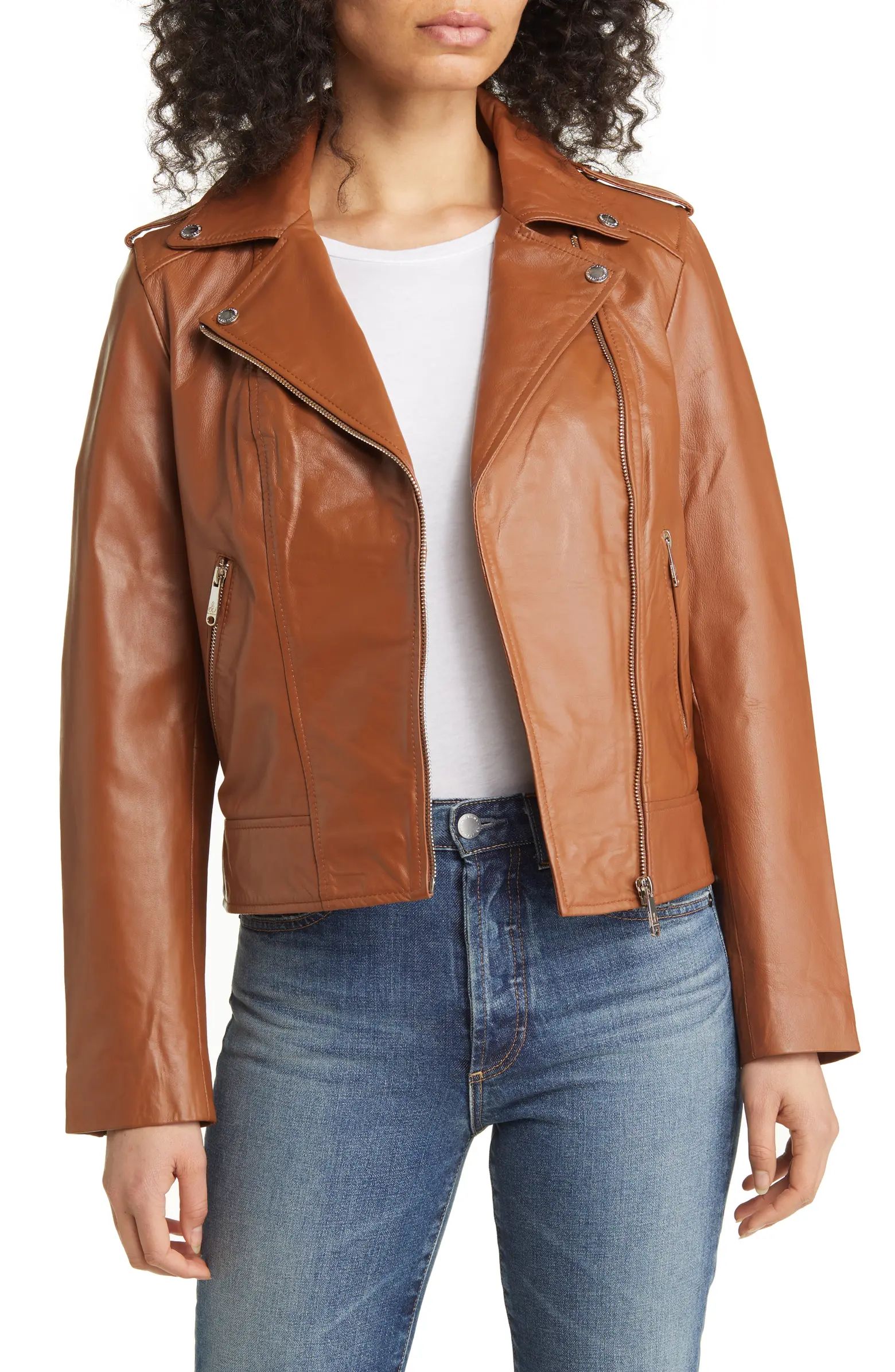 Water Resistant Leather Moto Jacket | Nordstrom