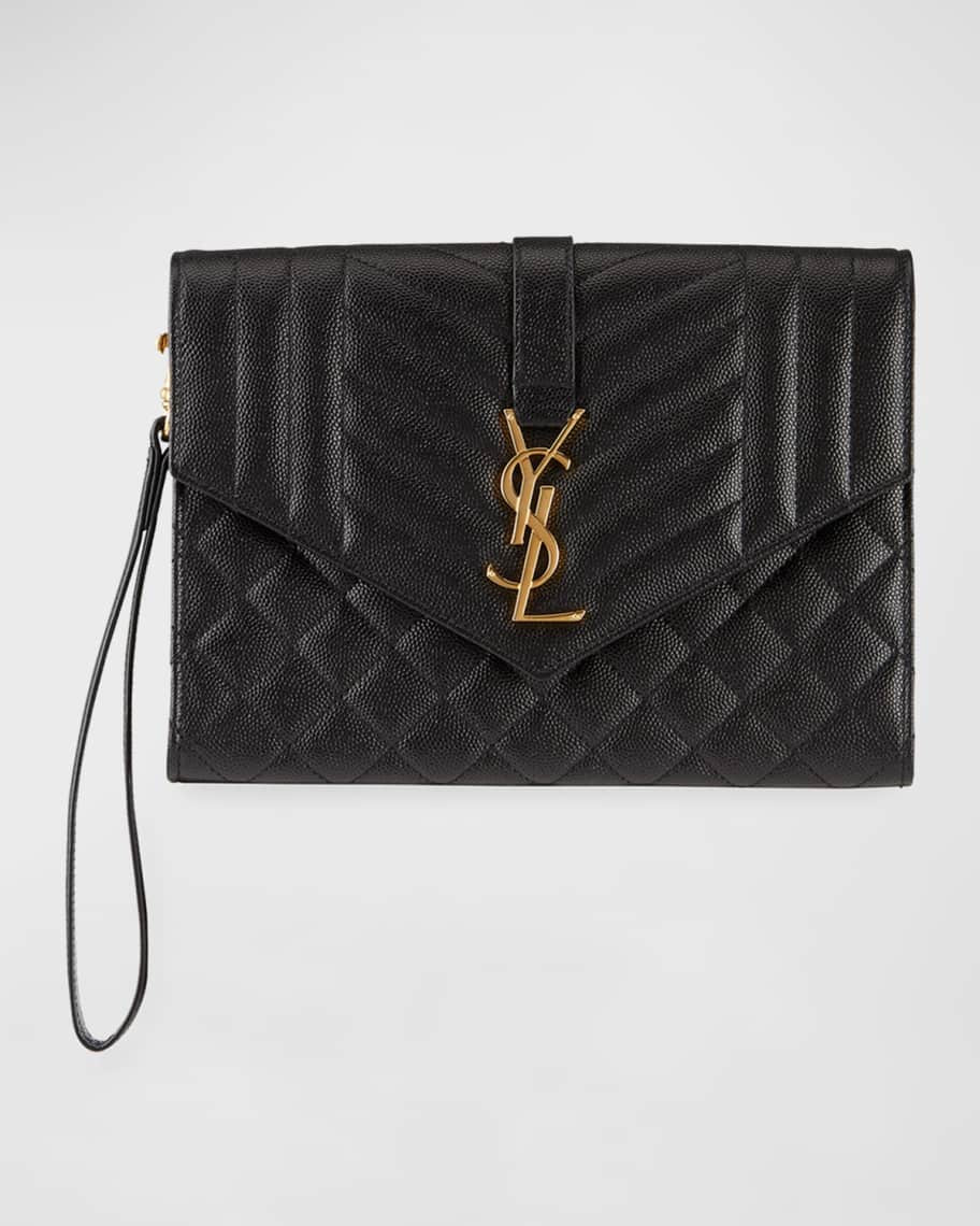 Saint Laurent Envelope Flap YSL Clutch Bag in Grained Leather | Neiman Marcus