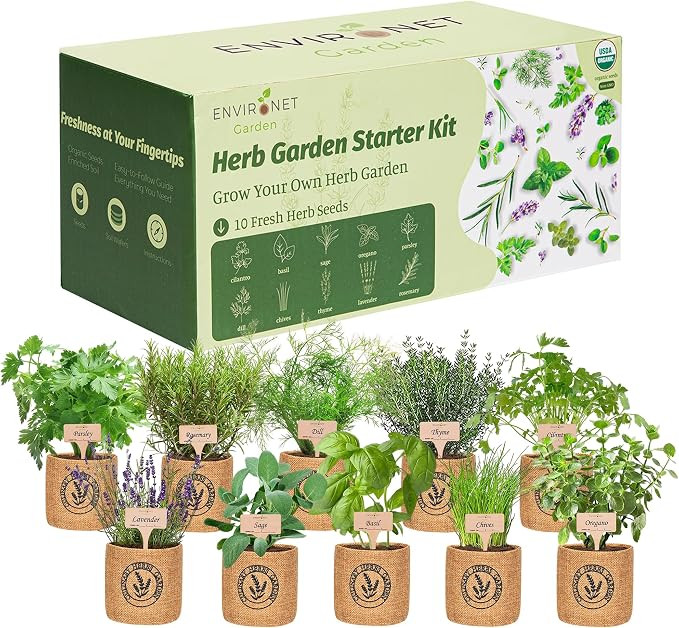10 Indoor Herb Garden Kit- Burlap Pots, Organic Seeds, Herb Garden Planter Indoor Kit, Easy Windo... | Amazon (US)