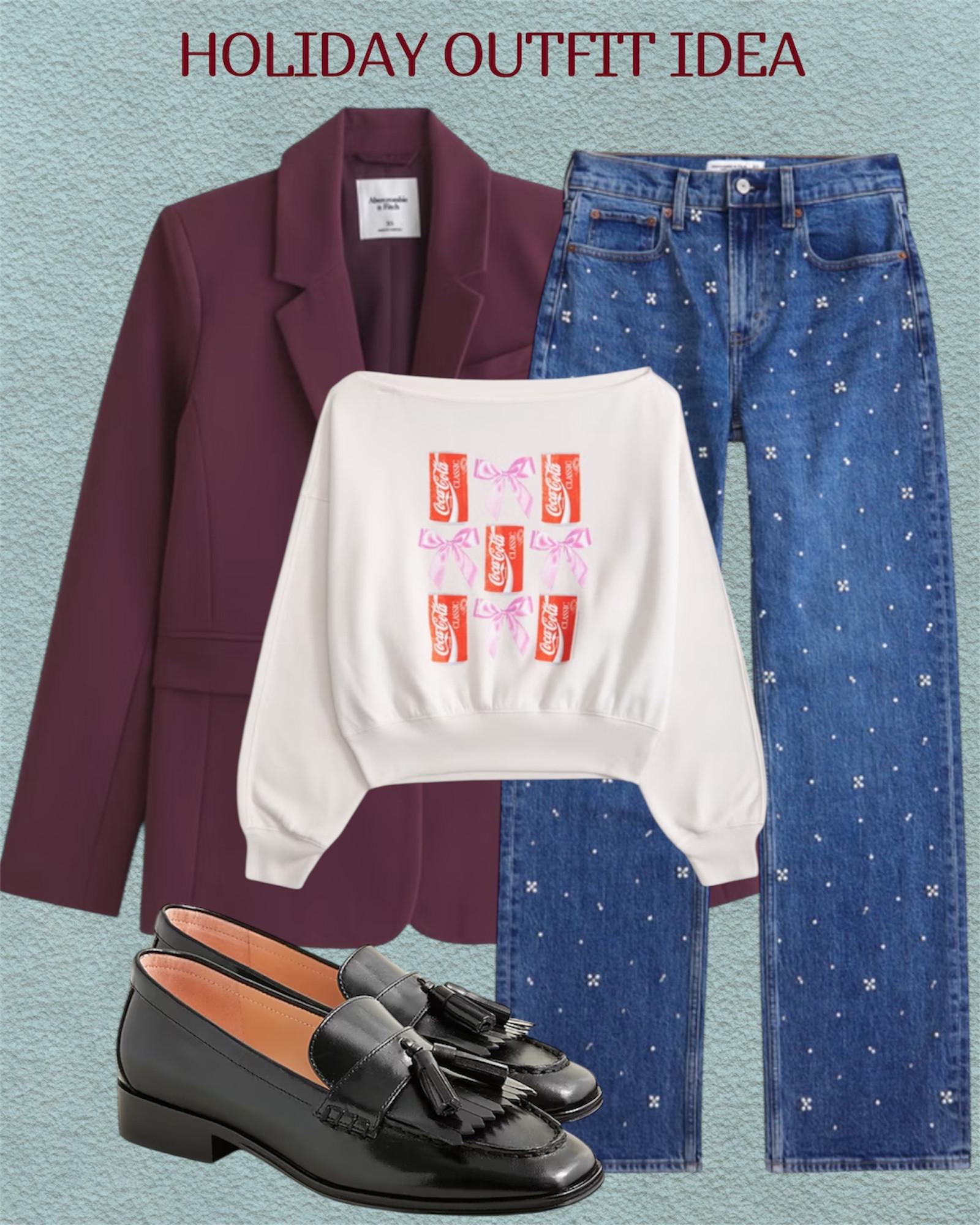 Casual holiday outfit idea that’s festive without being too dressy 🎄✨
Love the jeans! 



Abercrombie holiday fashion, holiday outfit idea, casual holiday outfit, festive casual look, holiday blazer outfit, holiday graphic sweatshirt, winter outfit ideas, jeans and blazer outfit, holiday denim outfit, casual Christmas outfit, everyday holiday style, Coca-Cola sweatshirt outfit, #HolidayOutfit #CasualHolidayStyle #HolidayOOTD #WinterOutfitIdeas #LTKFashion #BlazerOutfit #FestiveOutfit #HolidayCasualLook #OutfitInspo

#LTKHoliday #LTKSeasonal #LTKCyberWeek #LTKootd #LTKGiftGuide