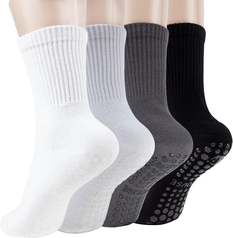 Pilates Yoga Socks with Grips for Women - Crew Length Ballet Barre Socks - Sticky Workout Hospita... | Amazon (US)