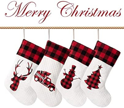 LUBOT Set of 4 Christmas Stocking(20inch) Silhouette Buffalo Red Plaid/Rustic/Farmhouse/Country C... | Amazon (US)