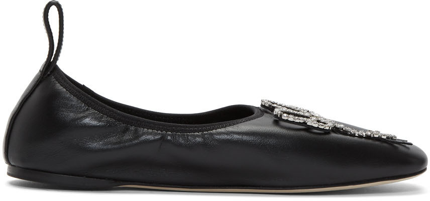 Black Strassed Bow Ballerina Flats | SSENSE