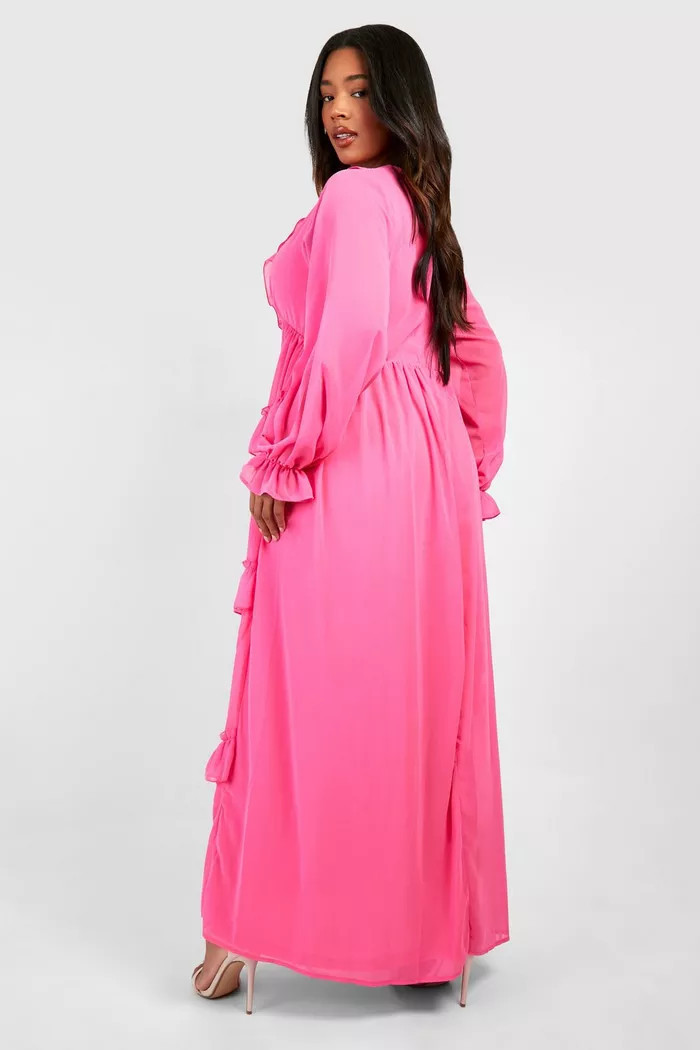 Plus Frill Plunge Ruffle Maxi Dress | boohoo (US & Canada)