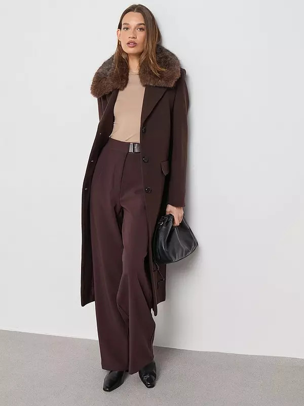 Mango Wool Coat With Fur Collar | Very (UK)
