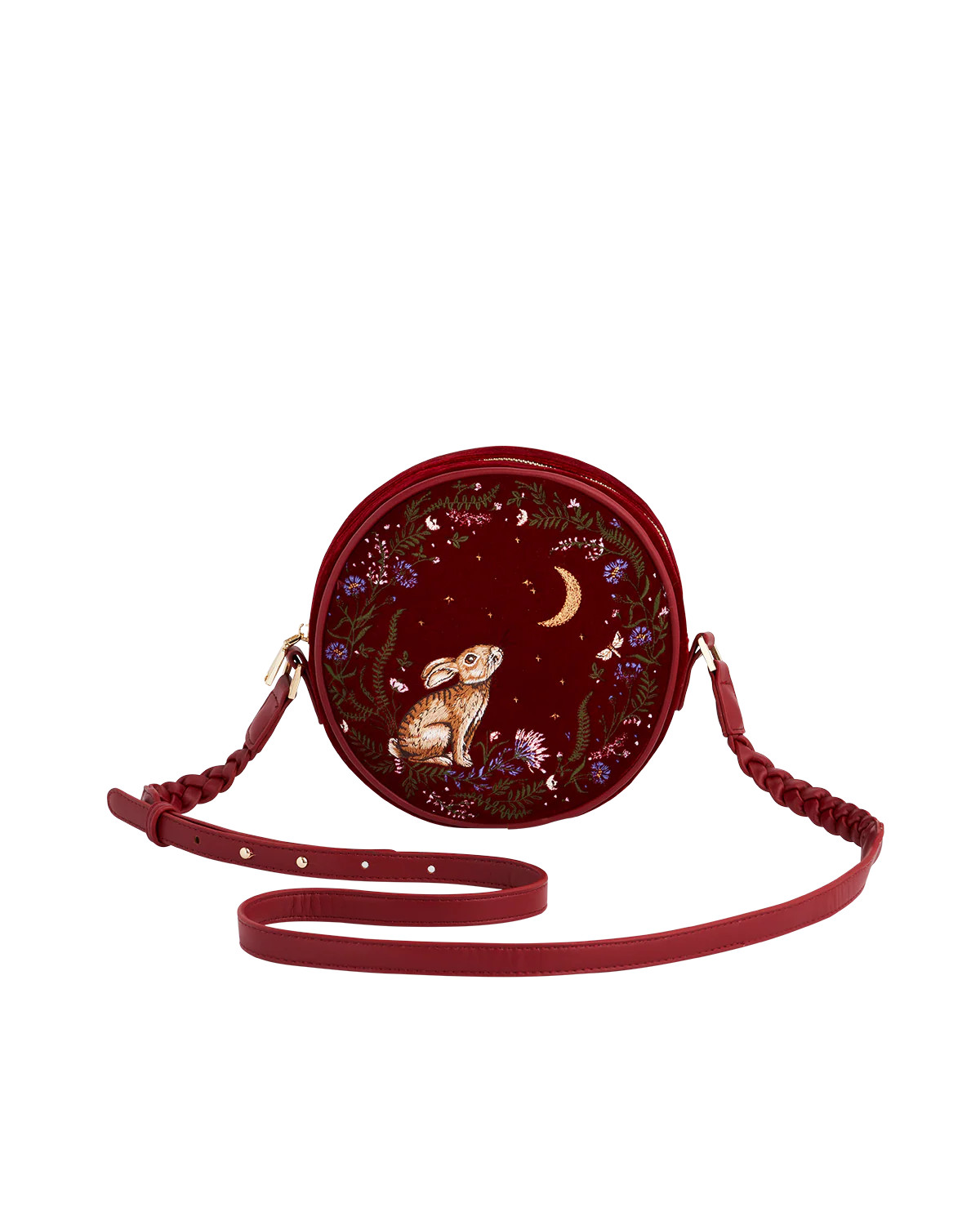 Red Star Gazing Rabbit Embroidered Circle Bag | Fable England