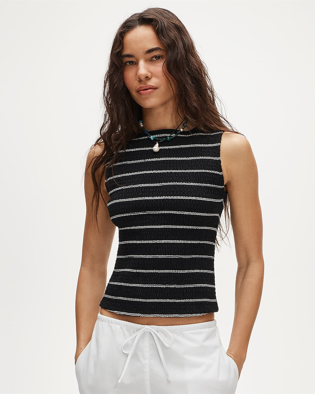 Smocked shell tank top in stripe | J. Crew US