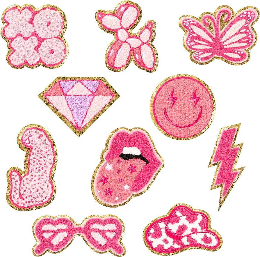 10Pcs Pink Preppy Iron on Patches for Girls Y2K Chenille Embroidered Repair Patch Ha... | Amazon (US)