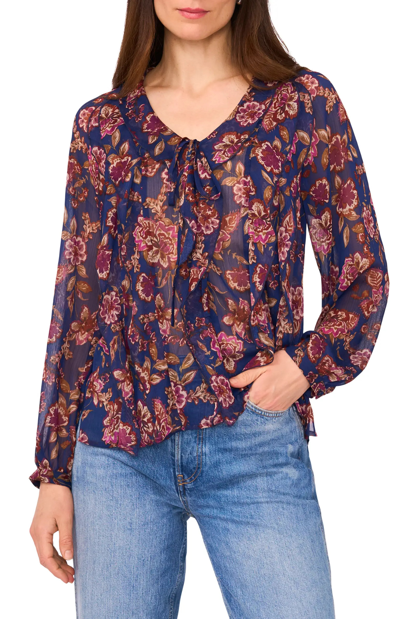 Vince Camuto Floral Ruffle Detail Long Sleeve Top | Nordstromrack | Nordstrom Rack