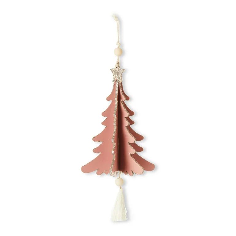 Blushful Pink Plywood Tree with Tassel Christmas Ornament 1pc, by Holiday Time - Walmart.com | Walmart (US)