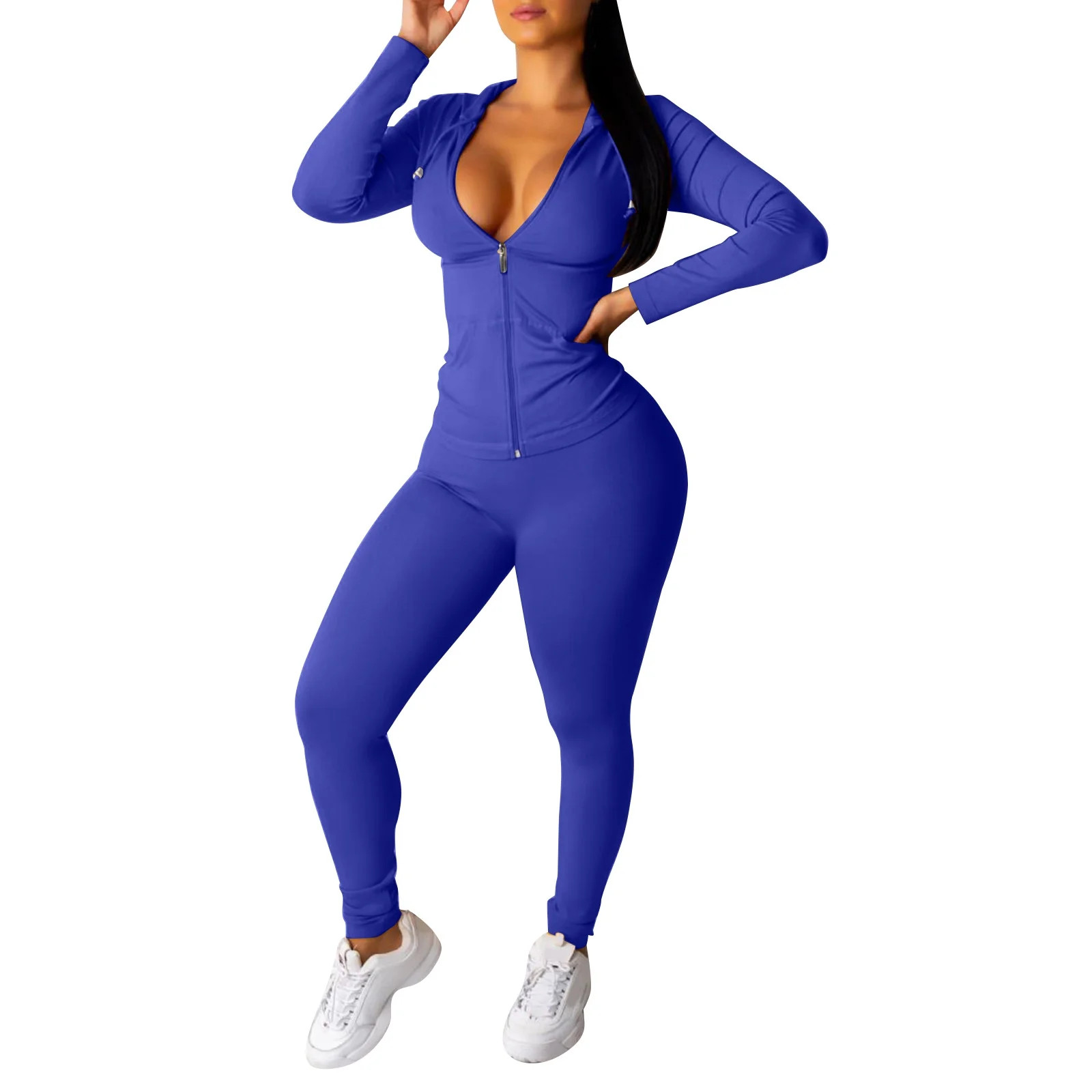 Noarlalf Workout Sets for Women Ladies Zip Hooded Two Piece Activewear Long Sleeve Top and Pants ... | Walmart (US)