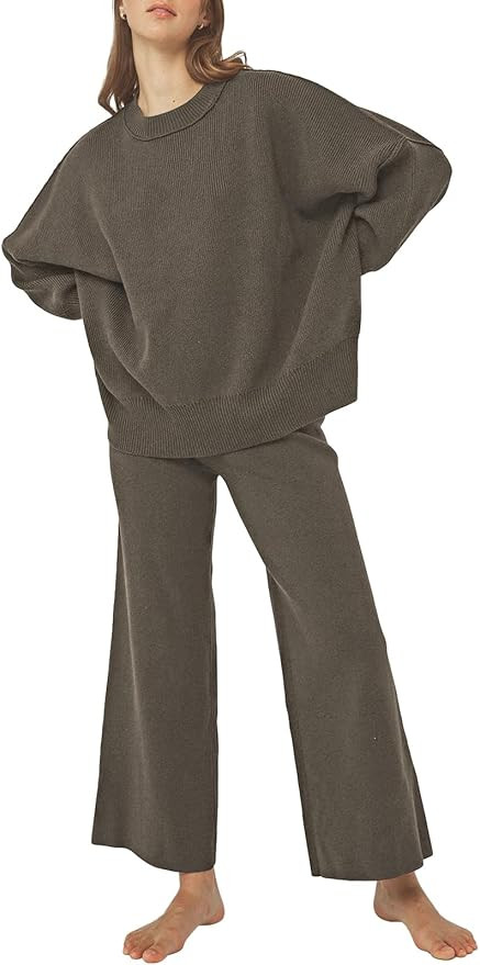 Pink Queen Women's 2 Piece Outfits Sweater Sets Knit Pullover Tops And Wide Leg Pants Loose Track... | Amazon (US)