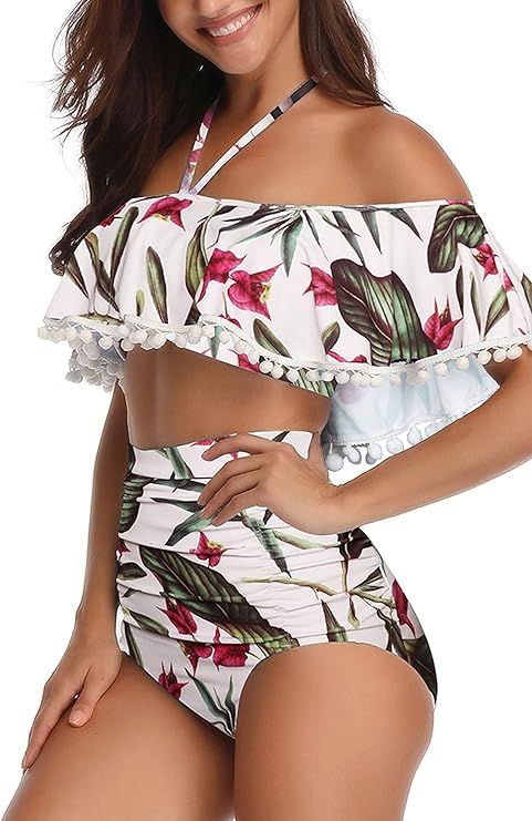 Heat Move Women High Waisted Retro Flounce Off Shoulder Two Piece Swimsuit | Amazon (US)