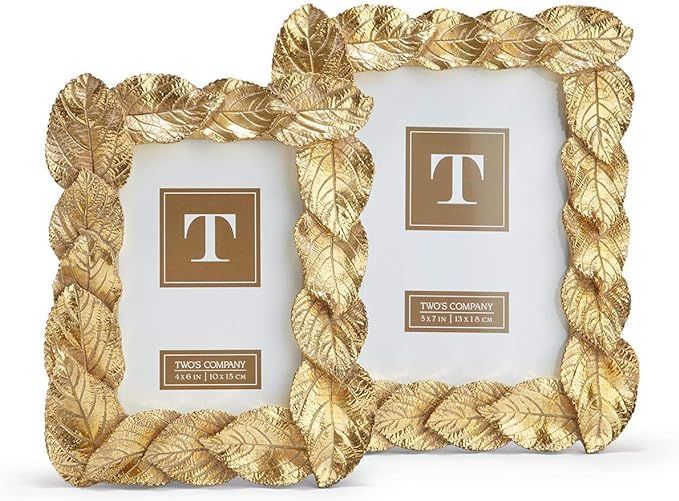 Two's Company Gold Leaves Set of 2 Photo Frames 4x6 and 5x7 inches | Amazon (US)